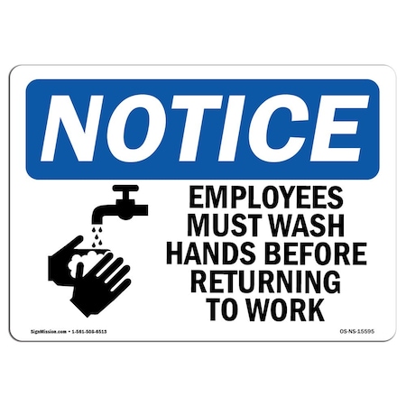 Signmission OSHA Sign, Employees Must Wash Hands Before Work, 10in X 7in, 7" W, 10" L, Lndscp, D-710-L-15595 OS-NS-D-710-L-15595